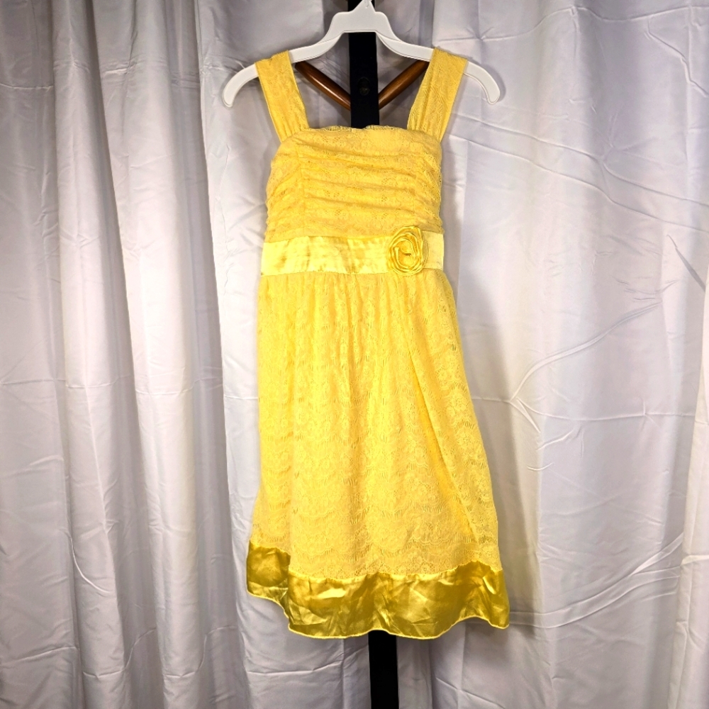 Yellow Sleeveless Easter Or Spring Dress‎ with Floral Detail